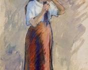 卡米耶 毕沙罗 : Young Woman Knotting Her Hair